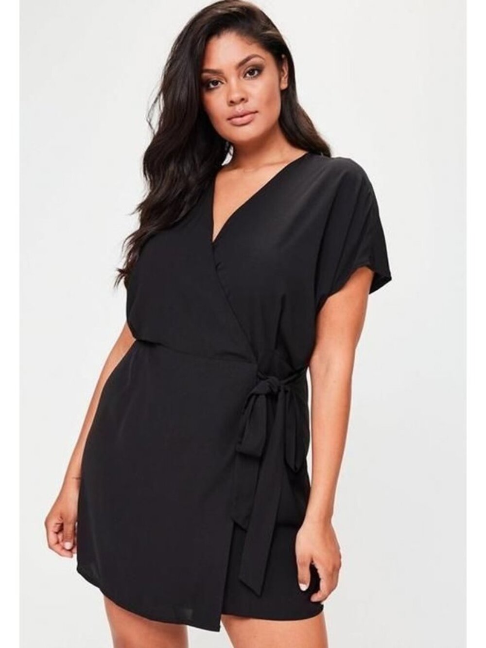 MISSGUIDED CURVE Plus Kimono Sleeve Wrap Dress In Black - Size 18